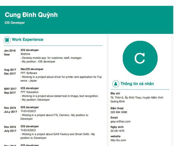 Mẫu CV iOS Developer