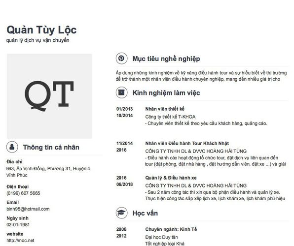 Mẫu CV quản lý dịch vụ vận chuyển