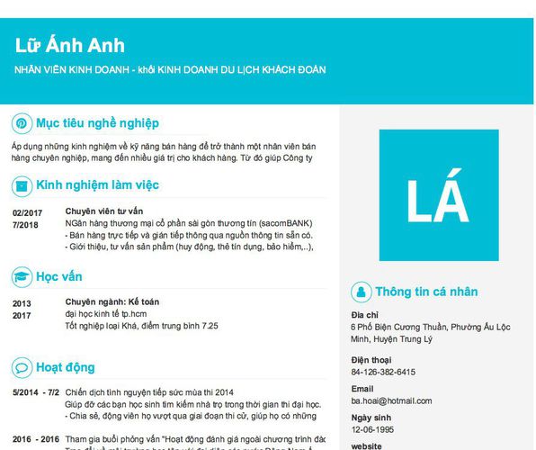 Gợi ý cách viết Mẫu CV tham khảo NHÂN VIÊN KINH DOANH - khối KINH DOANH DU LỊCH KHÁCH ĐOÀN