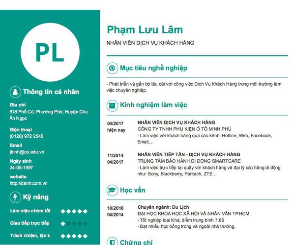Mẫu CV NHÂN VIÊN DỊCH VỤ KHÁCH HÀNG