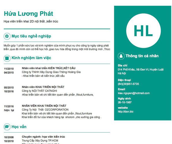 Gợi ý cách viết Mẫu CV tham khảo Họa viên triển khai 2D nội thất ,kiến trúc