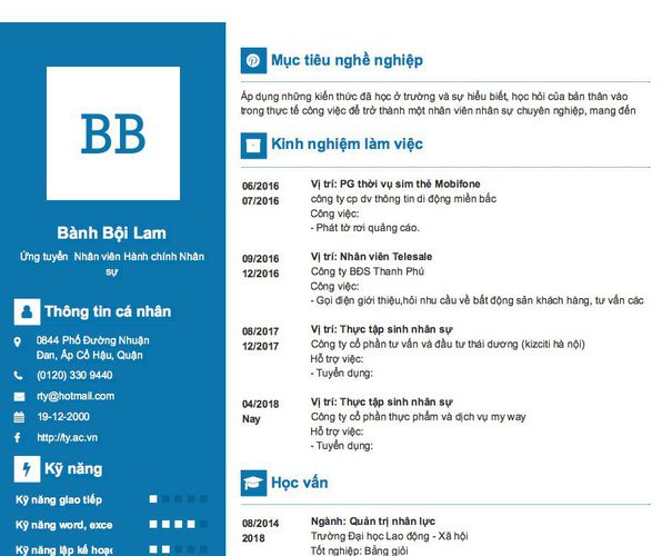Gợi ý cách viết Mẫu CV tham khảo Ứng tuyển  Nhân viên Hành chính Nhân sự