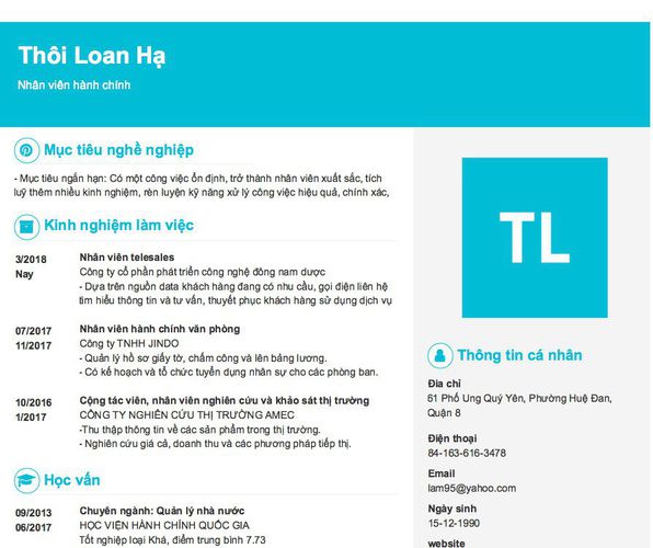 Mẫu CV Nhân viên hành chính