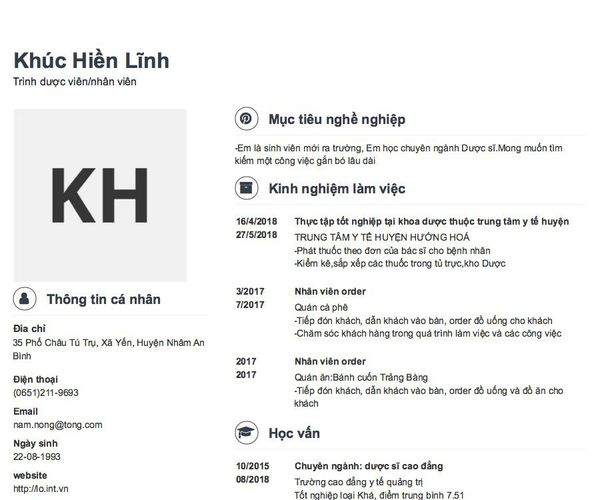 Mẫu CV Trình dược viên/nhân viên