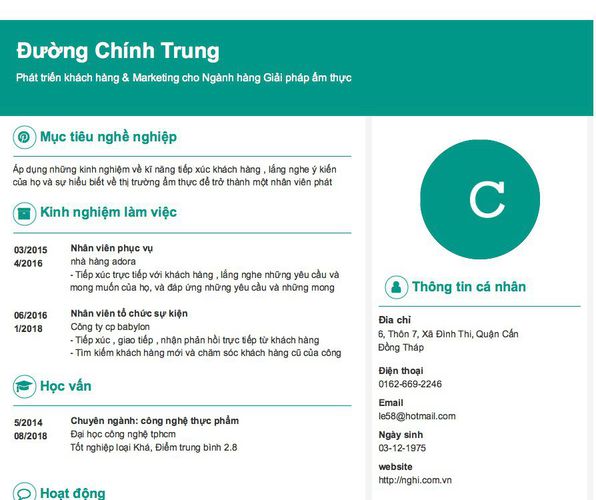 Gợi ý cách viết Mẫu CV tham khảo Phát triển khách hàng & Marketing cho Ngành hàng Giải pháp ẩm thực