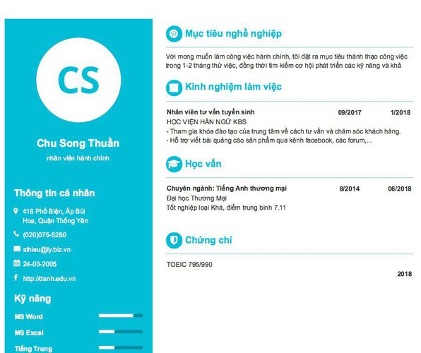 Mẫu CV nhân viên hành chính