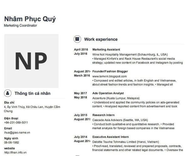 Mẫu CV Marketing Coordinator
