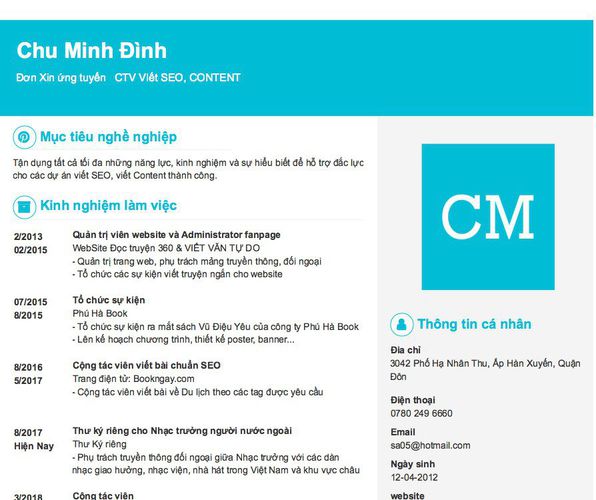 Gợi ý cách viết Mẫu CV tham khảo Đơn Xin ứng tuyển   CTV VIết SEO, CONTENT