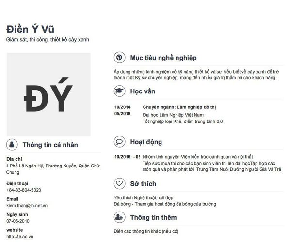 Mẫu CV Giám sát, thi công, thiết kế cây xanh