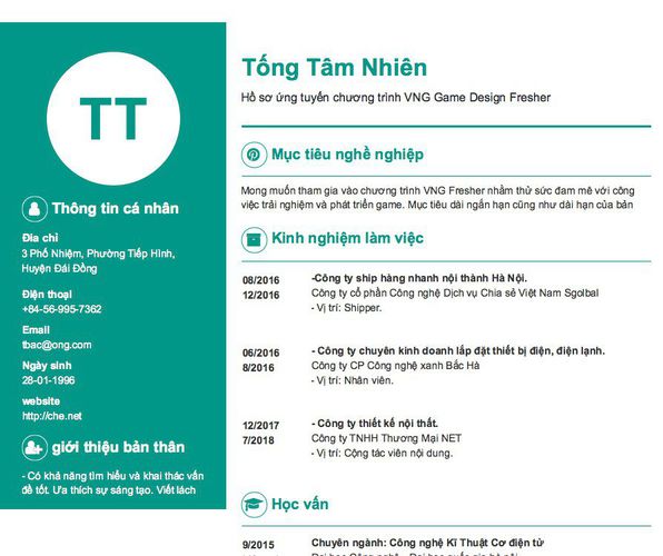 Gợi ý cách viết Mẫu CV tham khảo Hồ sơ ứng tuyển chương trình VNG Game Design Fresher