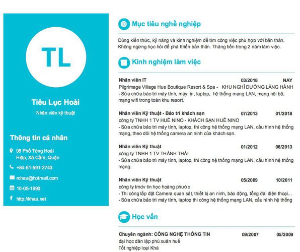 Mẫu CV Nhân viên kỹ thuật
