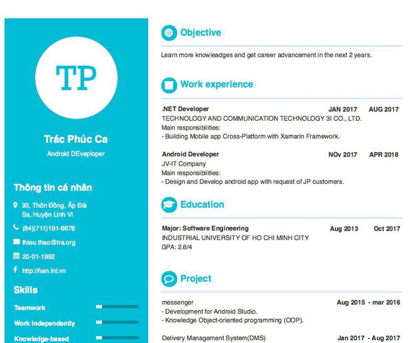 Mẫu CV Android DEveploper