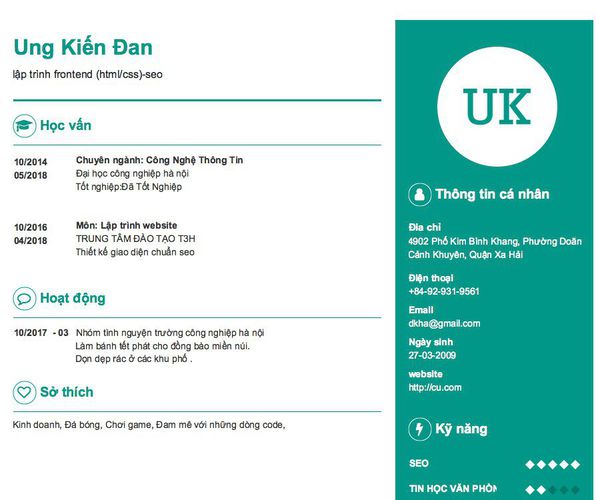 Mẫu CV lập trình frontend (html/css)-seo