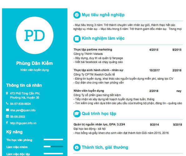 Mẫu CV Nhân viên tuyển dụng