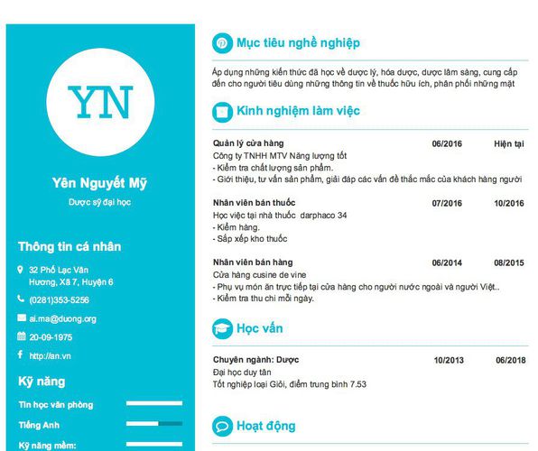 Mẫu CV Dược sỹ đại học