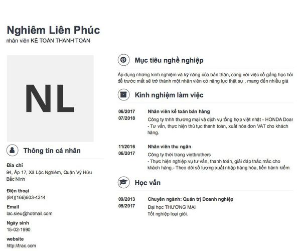 Gợi ý cách viết Mẫu CV tham khảo nhân viên KẾ TOÁN THANH TOÁN