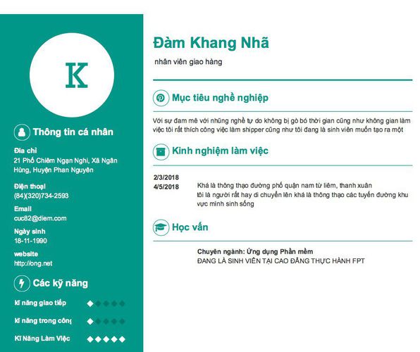 Mẫu CV nhân viên giao hàng