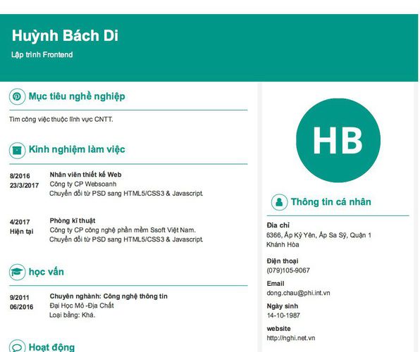 Mẫu CV Lập trình Frontend