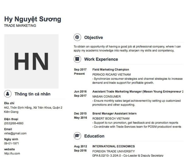 Gợi ý cách viết Mẫu CV tham khảo TRADE MARKETING