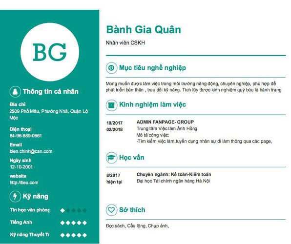 Mẫu CV Nhân viên CSKH