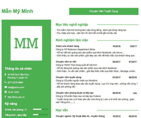 Mẫu CV Chuyên Viên Tuyển Dụng