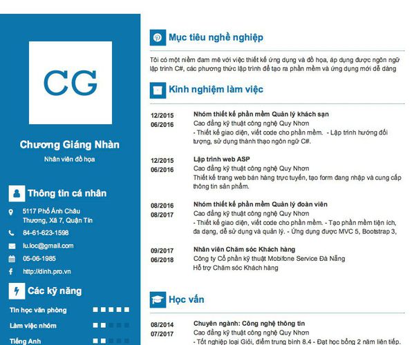 Mẫu CV Nhân viên đồ họa