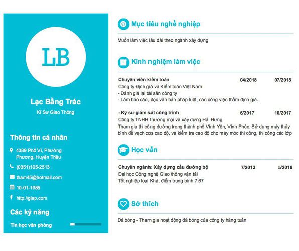 Mẫu CV Kĩ Sư Giao Thông