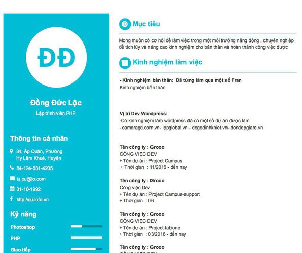 Mẫu CV Lập trình viên PHP