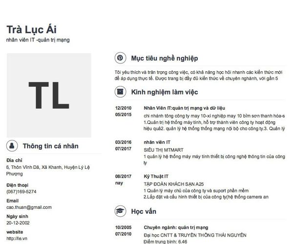 Mẫu CV nhân viên IT -quản trị mạng