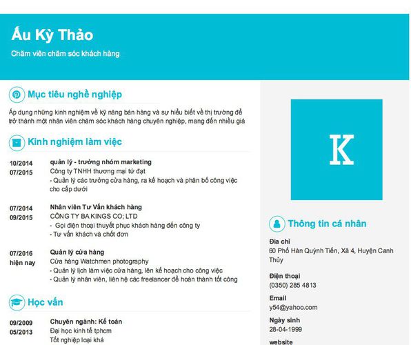 Mẫu CV Chăm viên chăm sóc khách hàng