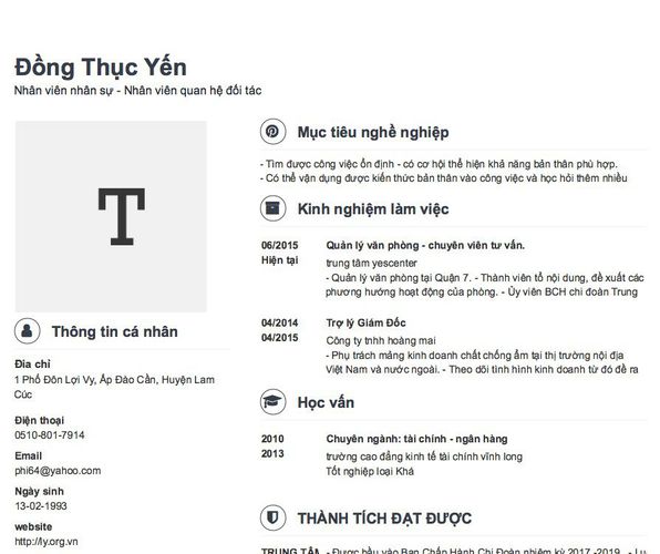 Mẫu CV Nhân viên nhân sự - Nhân viên quan hệ đối tác