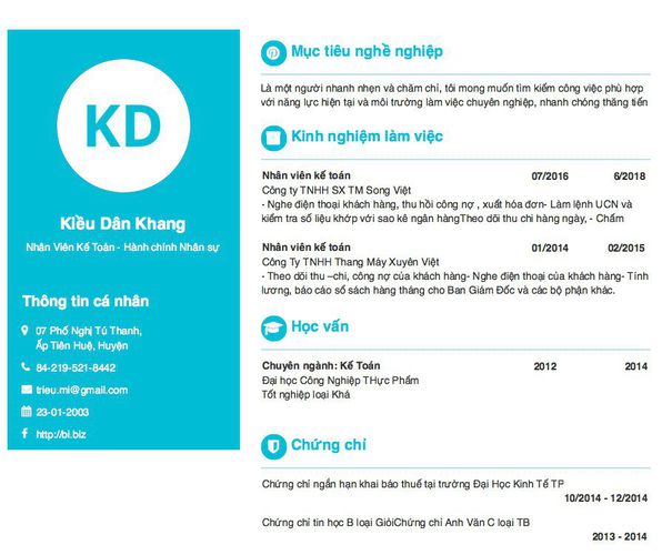 Mẫu CV Nhân Viên Kế Toán - Hành chính Nhân sự