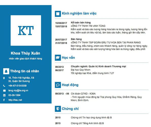 Mẫu CV nhân viên giao dịch khách hàng