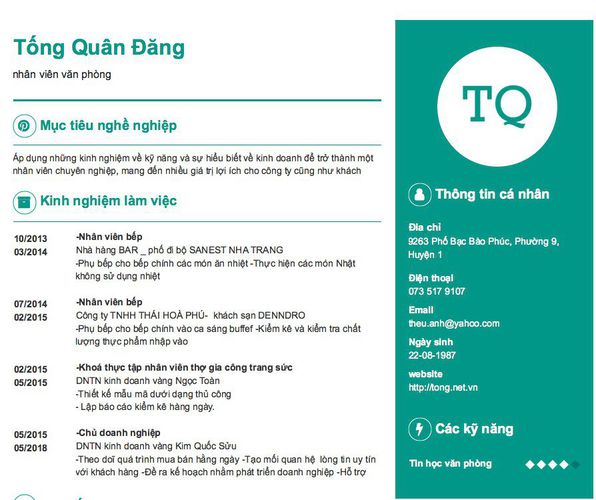 Mẫu CV nhân viên văn phòng