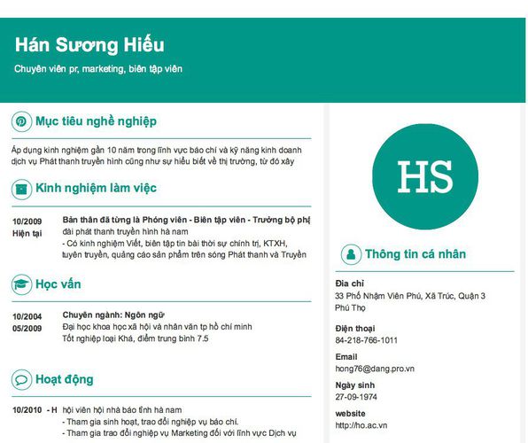 Gợi ý cách viết Mẫu CV tham khảo Chuyên viên pr, marketing, biên tập viên