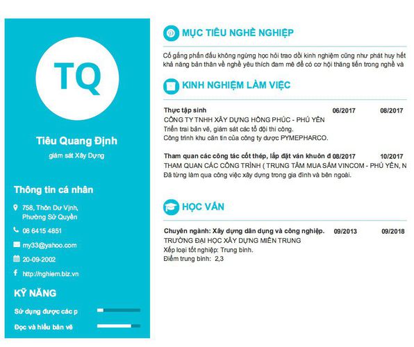 Mẫu CV giám sát Xây Dựng
