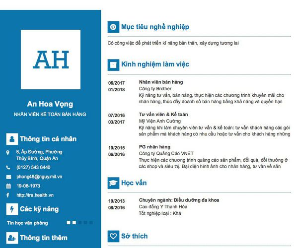 Mẫu CV NHÂN VIÊN KẾ TOÁN BÁN HÀNG