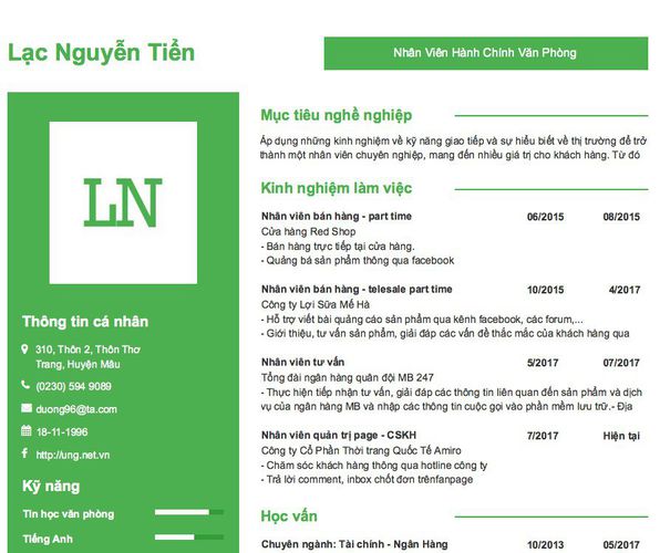 Mẫu CV Nhân Viên Hành Chính Văn Phòng