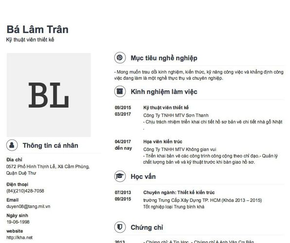 Mẫu CV Kỹ thuật viên thiết kế