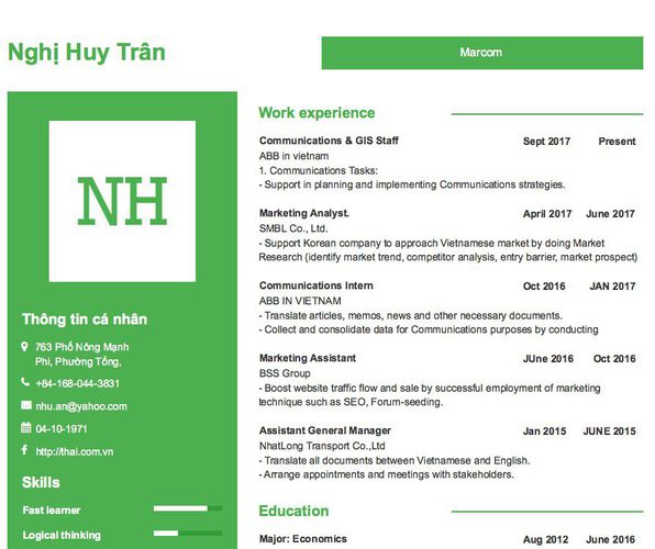 Mẫu CV Marcom