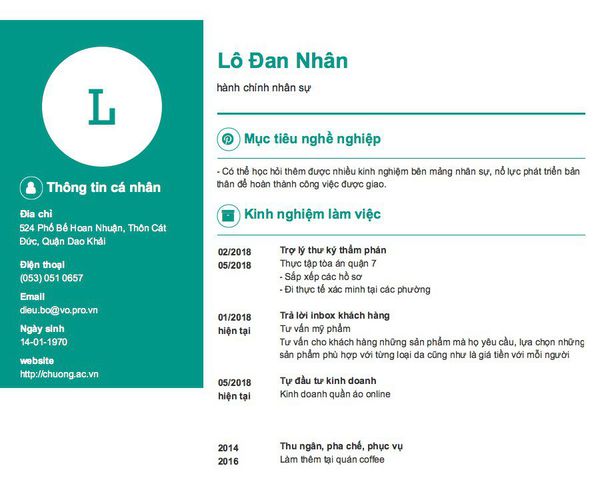 Mẫu CV hành chính nhân sự