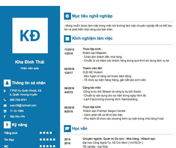Mẫu CV Nhân viên sale