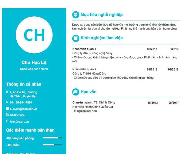 Mẫu CV Nhân viên hành chính