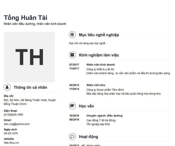 Gợi ý cách viết Mẫu CV tham khảo Nhân viên điều dưỡng, nhân viên kinh doanh