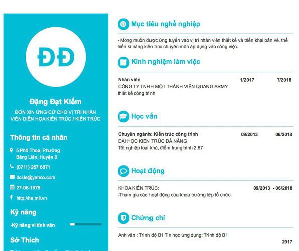 Gợi ý cách viết Mẫu CV tham khảo ĐƠN XIN ỨNG CỬ CHO VỊ TRÍ NHÂN VIÊN DIỄN HỌA KIẾN TRÚC / KIẾN TRÚC SƯ