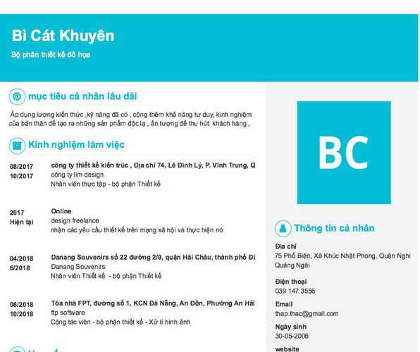 Mẫu CV Bộ phân thiết kế đồ họa