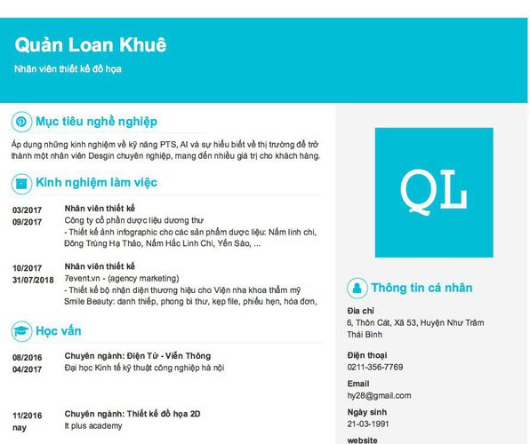 Mẫu CV Nhân viên thiết kế đồ họa