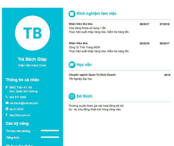 Mẫu CV Nhân Viên Hành Chính