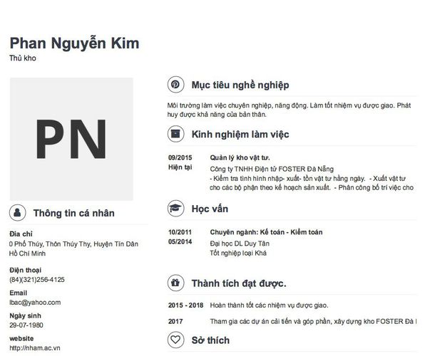 Mẫu CV Thủ kho
