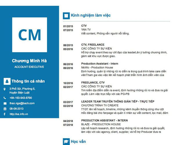Mẫu CV ACCOUNT EXECUTIVE